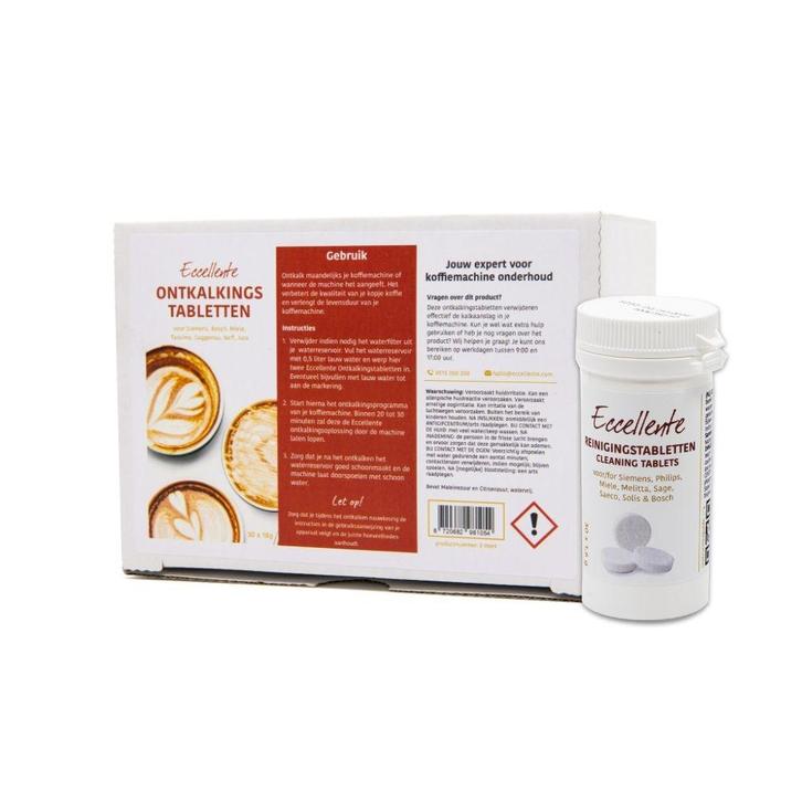 ECCELLENTE Onderhoudspakket – 30 ontkalkingstabletten +, Witgoed en Apparatuur, Koffiemachine-accessoires, Nieuw, Ophalen of Verzenden