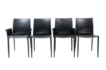Set (4) Cattelan Italia zwart lederen eetkamerstoelen beschikbaar voor biedingen