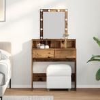vidaXL Kaptafel met spiegel en LEDs bewerkt hout oud, Verzenden, Nieuw