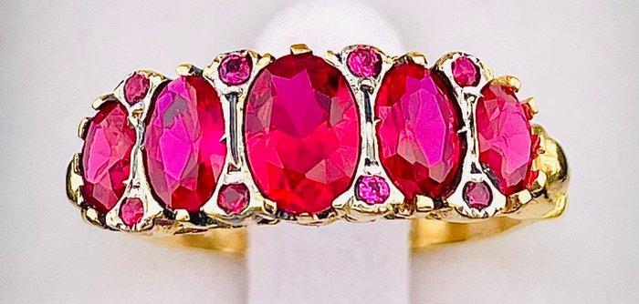 Zonder Minimumprijs - Ring - 9 kt. Geel goud, Zilver Robijn, Sieraden, Tassen en Uiterlijk, Ringen