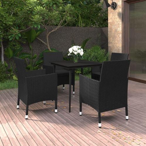 vidaXL 5-delige Tuinset met kussens poly rattan en glas, Tuin en Terras, Tuinsets en Loungesets, Tuinset, Nieuw, 4 zitplaatsen