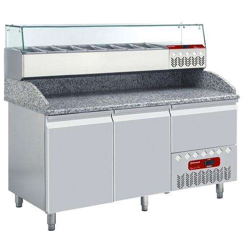 Diamond Pizzawerkbank + Opzetkoelvitrine | 270L | 2 Deuren +, Witgoed en Apparatuur, Koelkasten en IJskasten, Ophalen of Verzenden
