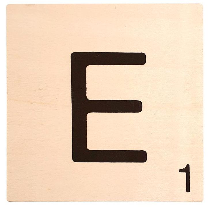 Houten Bordje 10x10x0.5cm - E - Zwarte Letter/Woordwaarde -, Huis en Inrichting, Woonaccessoires | Wanddecoraties, Nieuw, Ophalen of Verzenden