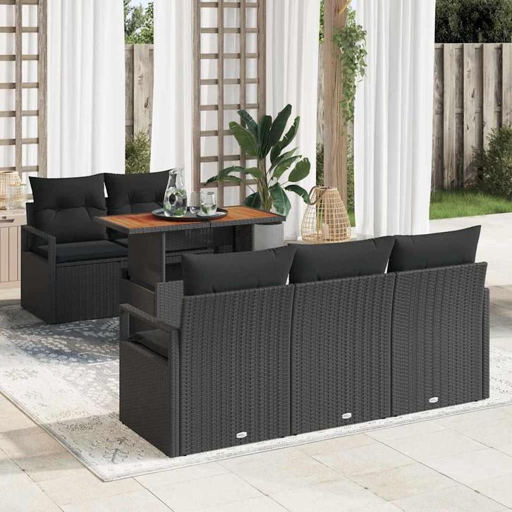 vidaXL Tuin Sofa Set met opslag 6 pcs Zwart Poly riet, Tuin en Terras, Tuinsets en Loungesets, Nieuw, Rotan, Verzenden
