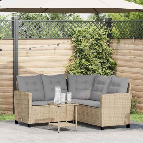 vidaXL Tuinbank met tafel en kussens L-vormig beige poly, Tuin en Terras, Tuinsets en Loungesets, Nieuw, Rotan, Verzenden