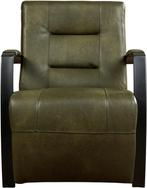 Olijfgroene leren industriële stalen fauteuil - Granada leer, Nieuw, Ophalen of Verzenden, Modern, 50 tot 75 cm