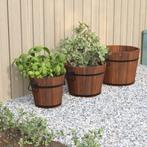 vidaXL Plantenbakset houten emmer 3-delig massief vurenhout, Verzenden, Minder dan 60 cm, Nieuw, Hout