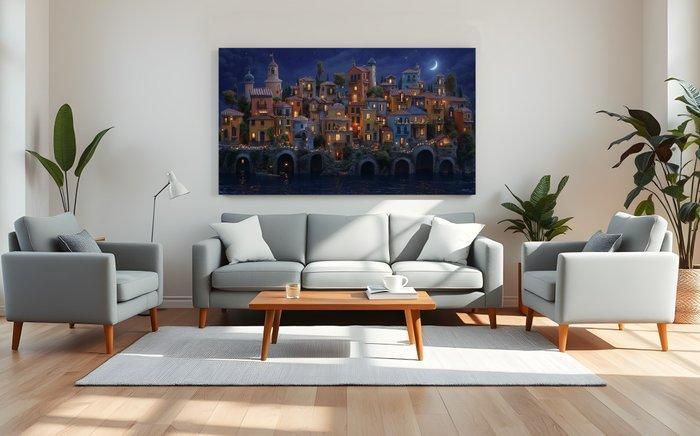 LuisonArt - Mosaico Mediterraneo: Il Borgo Senza Tempo, Antiek en Kunst, Kunst | Schilderijen | Modern