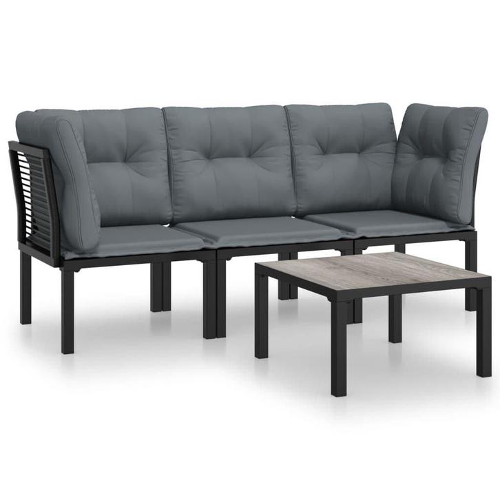 Zwart/Grijze Loungeset Poly Rattan | Tweedekansje | Comfort, Tuin en Terras, Tuinsets en Loungesets, Nieuw, Rotan, Loungeset, 3 zitplaatsen