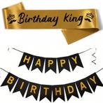 Sjerp en slinger set Happy Birthday King goud met zwart, Verzenden, Nieuw, Versiering, Verjaardag