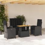 vidaXL 4-delige Tuinset met kussens poly rattan zwart, 4 zitplaatsen, Nieuw, Tuinset, Verzenden