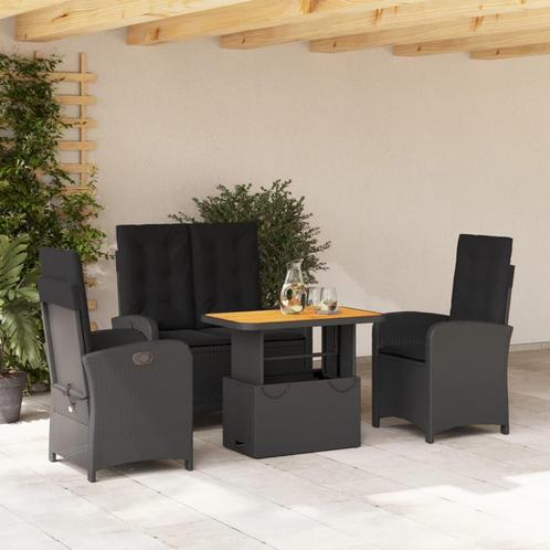 vidaXL 4-delige Tuinset met kussens poly rattan zwart, Tuin en Terras, Tuinsets en Loungesets, Tuinset, Nieuw, 4 zitplaatsen, Rotan
