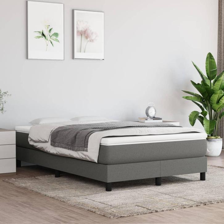 vidaXL Boxspring bed 120x200 cm stof donkergrijs, Huis en Inrichting, Slaapkamer | Bedden, 120 cm, 200 cm, Grijs, Twijfelaar, Nieuw