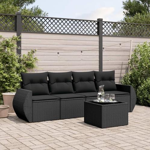 vidaXL 5-delige Loungeset met kussens poly rattan zwart, Tuin en Terras, Tuinsets en Loungesets, Loungeset, Nieuw, Rotan, Verzenden