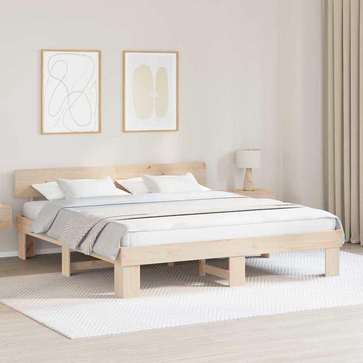 vidaXL Bedframe met hoofdeinde Bruin 200 x 200 cm Massief, Huis en Inrichting, Slaapkamer | Bedden, Bruin, Nieuw, Hout, Verzenden