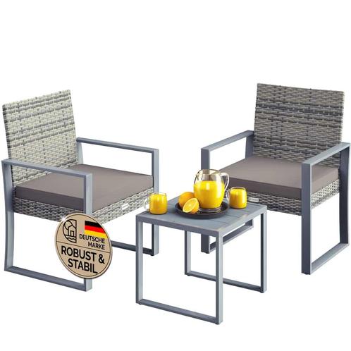 Polyrattan Balkon - Tuin zitgroep 3-delig grijs, Tuin en Terras, Tuintafels, Nieuw, Verzenden