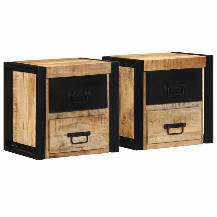 vidaXL Nachtkastjes 2 st 40x35x40 cm massief ruw hout mango, Huis en Inrichting, Slaapkamer | Nachtkastjes, Nieuw, Hout, Verzenden