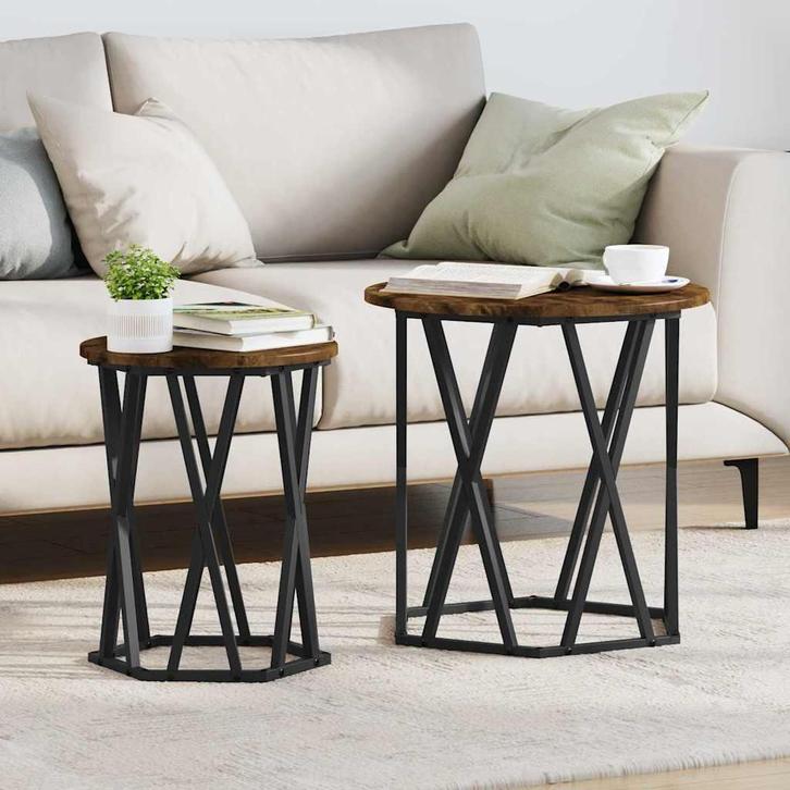 vidaXL Salontafel 2 pcs Gerookt eiken 50 x 50 x 50 cm, Huis en Inrichting, Tafels | Salontafels, Rond, Nieuw, Overige houtsoorten