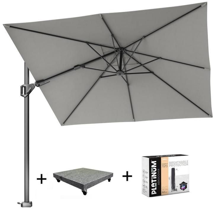 Voyager T2 zweefparasol 270x270 cm Manhattan met 90KG voet, Tuin en Terras, Parasols, Nieuw, Ophalen of Verzenden