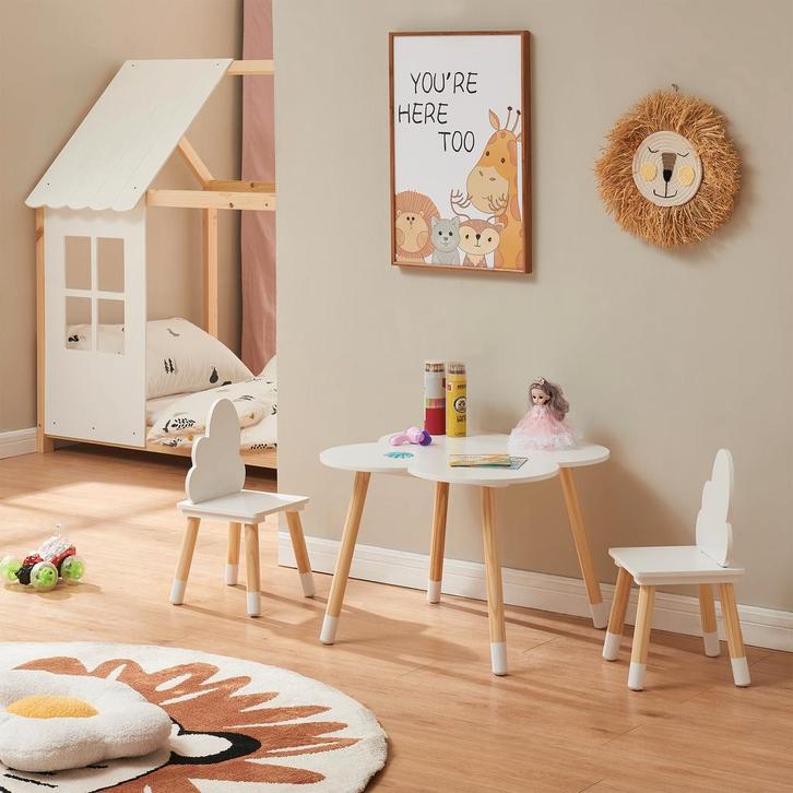 Kindertafelset Epim met 2 kinderstoelen wolkdesign wit en na, Kinderen en Baby's, Kinderkamer | Tafels en Stoelen, Verzenden