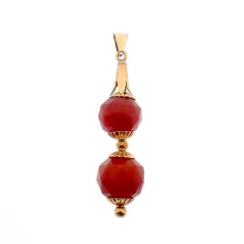 Vintage gouden hanger met carneool stenen (antiek) (antiek), Sieraden, Tassen en Uiterlijk, Bedels, Gebruikt, Overige merken, Goud