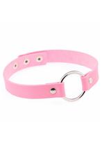 Choker Lichtroze Ring Pu Leer Collar Ketting Halsband Roze S, Ophalen of Verzenden, Nieuw, Kunststof, Verstelbaar