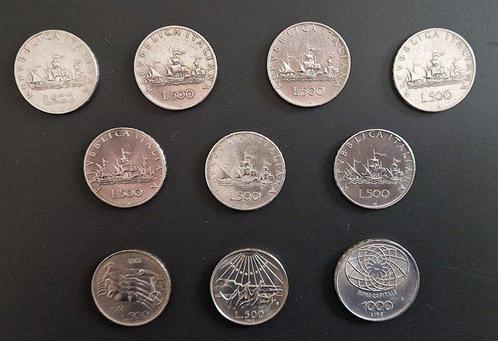 Italië, Republiek 500 Lire / 1000 Lire 1958-1970 (10 monete), Postzegels en Munten, Munten | Europa | Niet-Euromunten