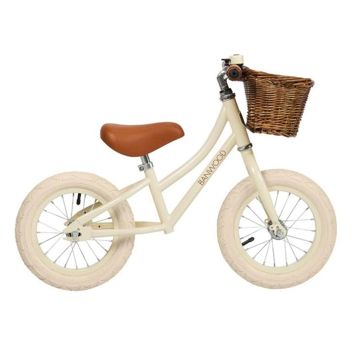 Crèmekleurige 12 inch loopfiets met mandje en verstelbaar.., Kinderen en Baby's, Speelgoed | Buiten | Voertuigen en Loopfietsen