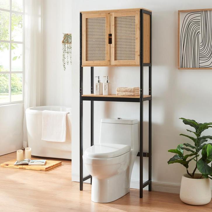 Toilet ombouwkast Tervola 172x63x27 cm zwart en naturel [en., Huis en Inrichting, Badkamer | Badkamermeubels, Verzenden