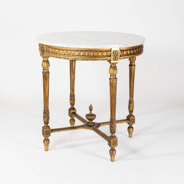 Middentafel - Hout, Marmer - cirkelvormige marmeren plaat, Antiek en Kunst, Curiosa en Brocante