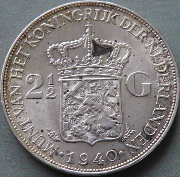 Nederland. Wilhelmina. 2 1/2 Gulden 1940 (Zonder, Postzegels en Munten, Munten | Nederland