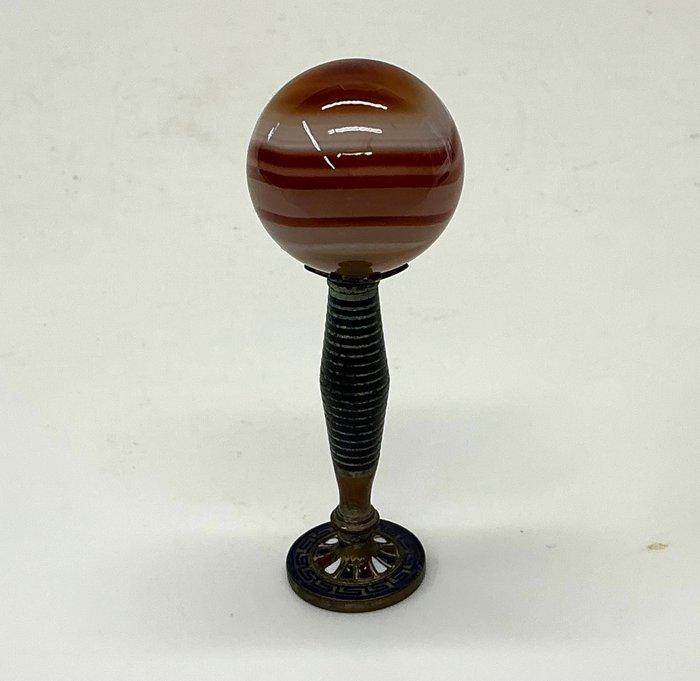 Antieke agaat & emaille lakzegel – bolvormige knop – 19e, Antiek en Kunst, Kunst | Designobjecten