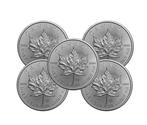 Canada. 5 x 1 oz Silver Maple Leaf (Random Years), Postzegels en Munten, Edelmetalen en Baren