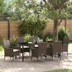 vidaXL 7-delige tuinset met kussens bruin poly riet, Verzenden, Nieuw, Rvs, Tuinset