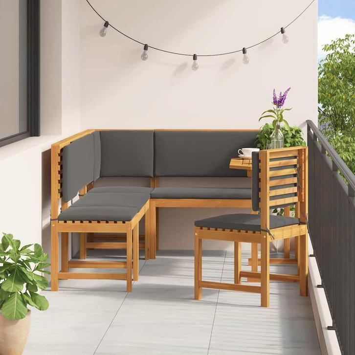 vidaXL Tuin Bistro Set 6 pcs Bruin Massief Acaciahout, Tuin en Terras, Tuinsets en Loungesets, Nieuw, Verzenden