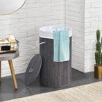 Bamboe Wasmand Curly - 55 Liter - Grijs - Incl. Waszak & Dek, Huis en Inrichting, Badkamer | Badtextiel en Accessoires, Verzenden