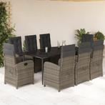vidaXL 9-delige Tuinset met kussens poly rattan grijs, Tuin en Terras, Nieuw, 8 zitplaatsen, Tuinset, Verzenden
