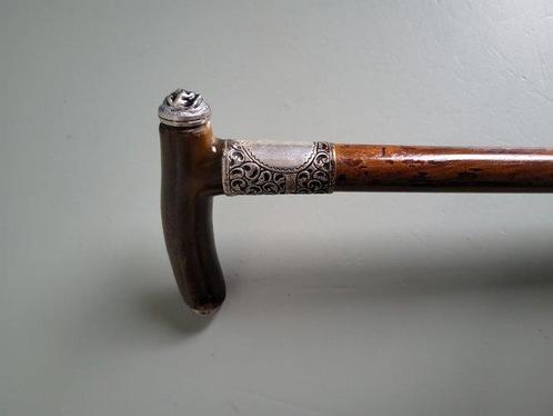 Wandelstok - 925 zilver - hoorn- notenboomhout - Londen -, Antiek en Kunst, Antiek | Overige Antiek