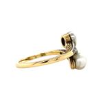Bicolour gouden ring met diamant en parel 18 krt, Nieuw, Ophalen of Verzenden