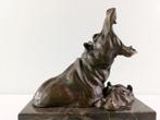 Beeldje - Bathing hippos - Brons, Marmer, Antiek en Kunst