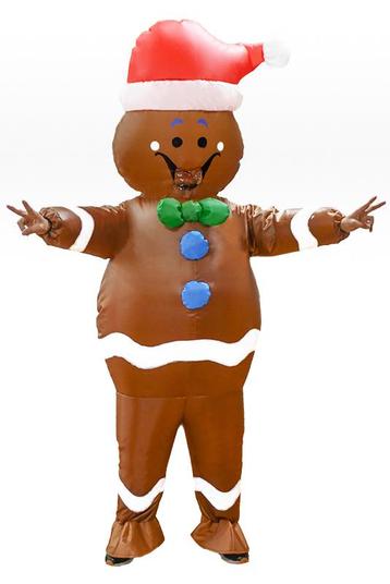 KIMU® Opblaas Kostuum Gingerbread Man Opblaasbaar pak Kerstp beschikbaar voor biedingen