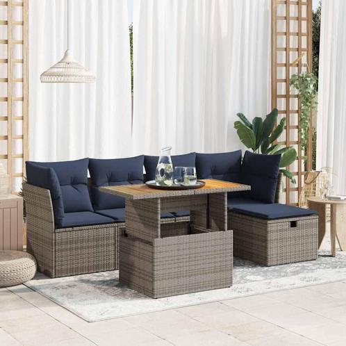 vidaXL 6-delige Loungeset met kussens poly rattan acacia, Tuin en Terras, Tuinsets en Loungesets, Loungeset, Nieuw, Rotan, Verzenden