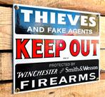 Keep out sign protected with firearms emaille bord, Verzenden, Nieuw