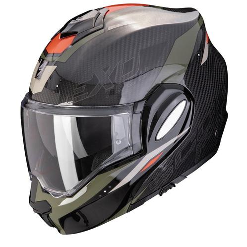 Scorpion Exo-Tech Evo Carbon Rover Zwart Groen Systeemhelm, Motoren, Kleding | Motorhelmen, Systeemhelm, Heren, XS, Nieuw met kaartje