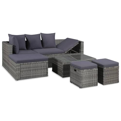 vidaXL 4-delige Loungeset met kussens poly rattan grijs, Tuin en Terras, Tuinsets en Loungesets, Loungeset, Nieuw, 4 zitplaatsen