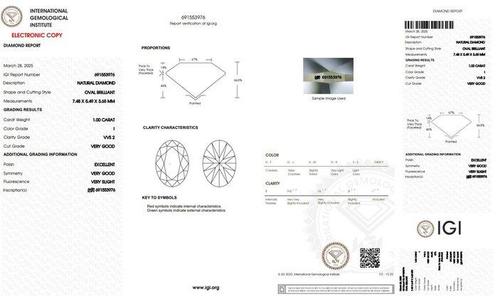 1 pcs Diamant (Natuurlijk) - 1.00 ct - Ovaal - I - VVS2 -, Sieraden, Tassen en Uiterlijk, Edelstenen