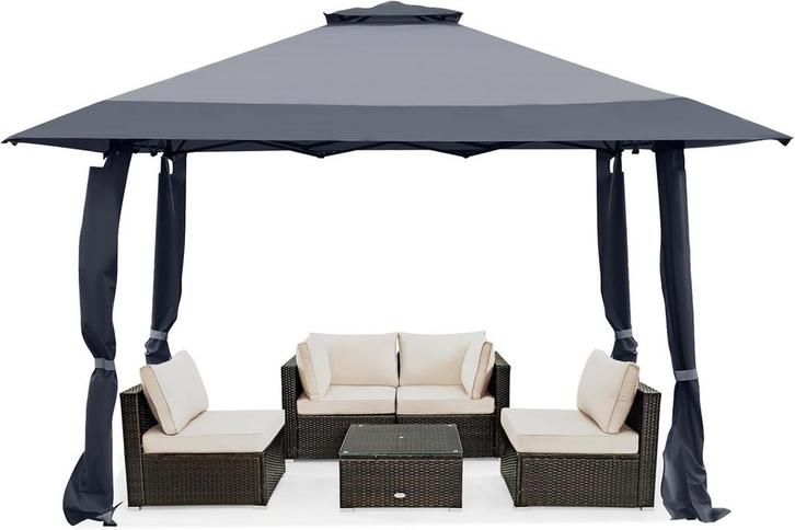 Partytent - Opvouwbaar -4x4m - Paviljoen - Easy up - Grijs -, Tuin en Terras, Partytenten, Zo goed als nieuw, Verzenden