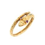 Gouden ring; slang met robijn (geelgoud, dames sieraden), Gebruikt, Overige kleuren, Ophalen of Verzenden, 17 tot 18