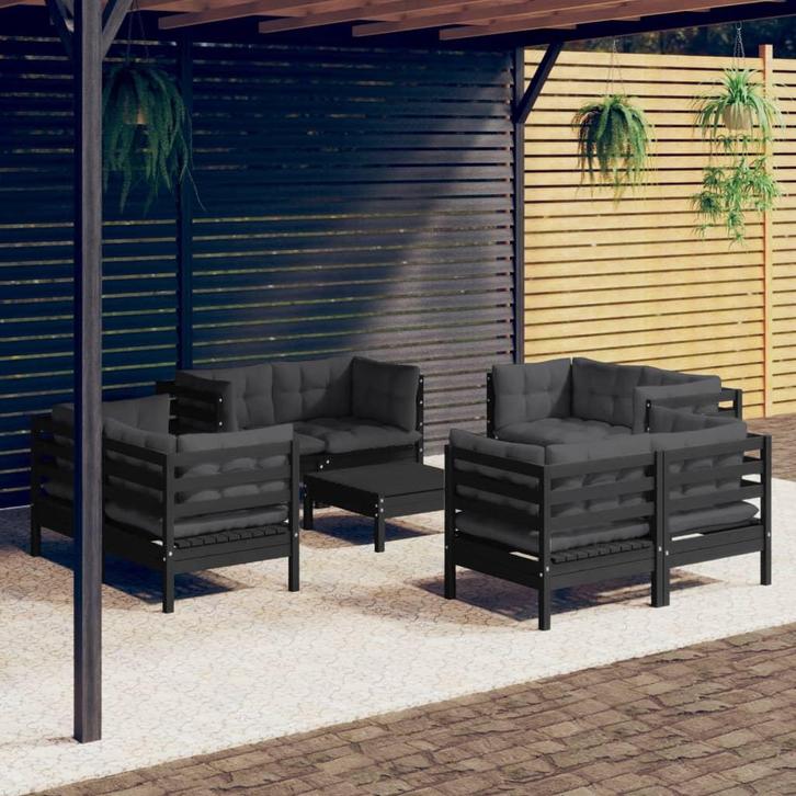 vidaXL 9-delige Loungeset met antracietkleurige kussens, Tuin en Terras, Tuinsets en Loungesets, Loungeset, Nieuw, Verzenden