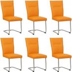 Set van 6 Oranje leren   - poot rond rvs - Toledo Leer Manda, Nieuw, Vijf, Zes of meer stoelen, Modern, Leer
